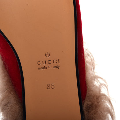 Gucci Velvet Fur Womens Princetown Slippers 35 Hibiscus Red 9 of 10