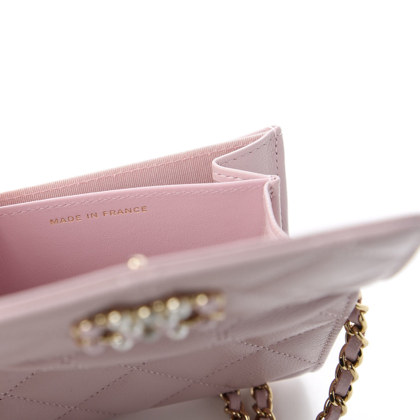 Caviar Quilted Coco Candy Card Holder On Chain Light Pink