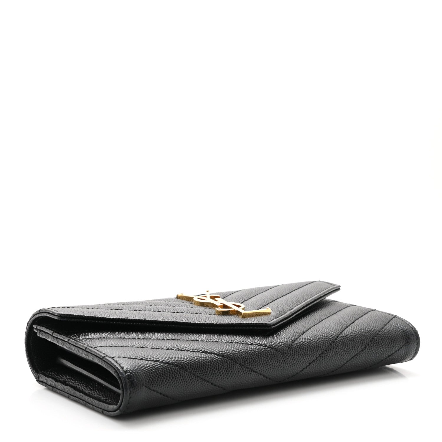 Saint Laurent Grain De Poudre Matelasse Chevron Monogram Flap Wallet Black 4 of 8