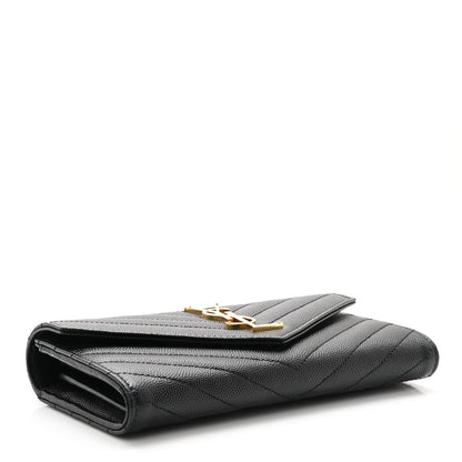 Saint Laurent Grain De Poudre Matelasse Chevron Monogram Flap Wallet Black 4 of 8