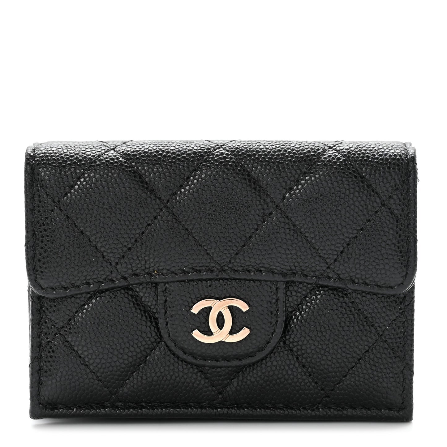 Caviar Quilted Double Flap Wallet Black