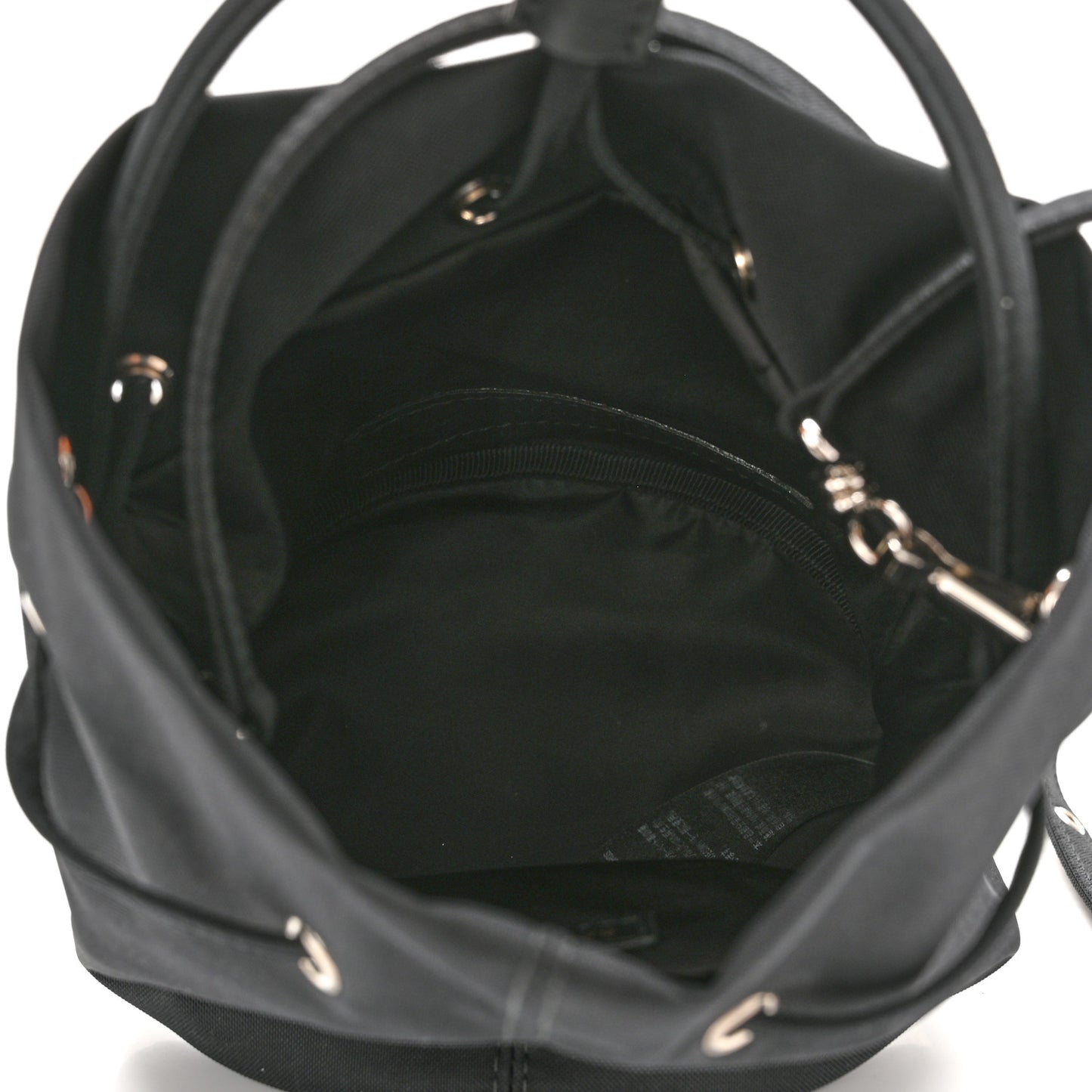 Recycled Sport Nylon Logo Embroidered Wheel Drawstring Bucket Bag XS Black