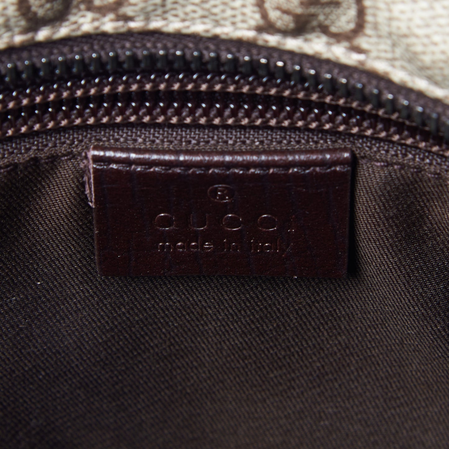 GG Supreme Monogram Medium Zippered Shopping Tote Dark Brown