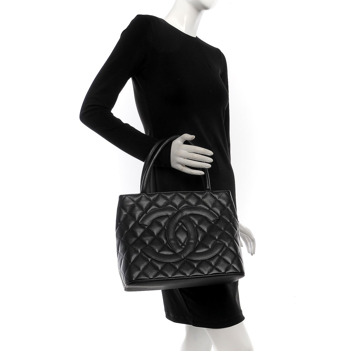 Caviar Quilted Medallion Tote Black