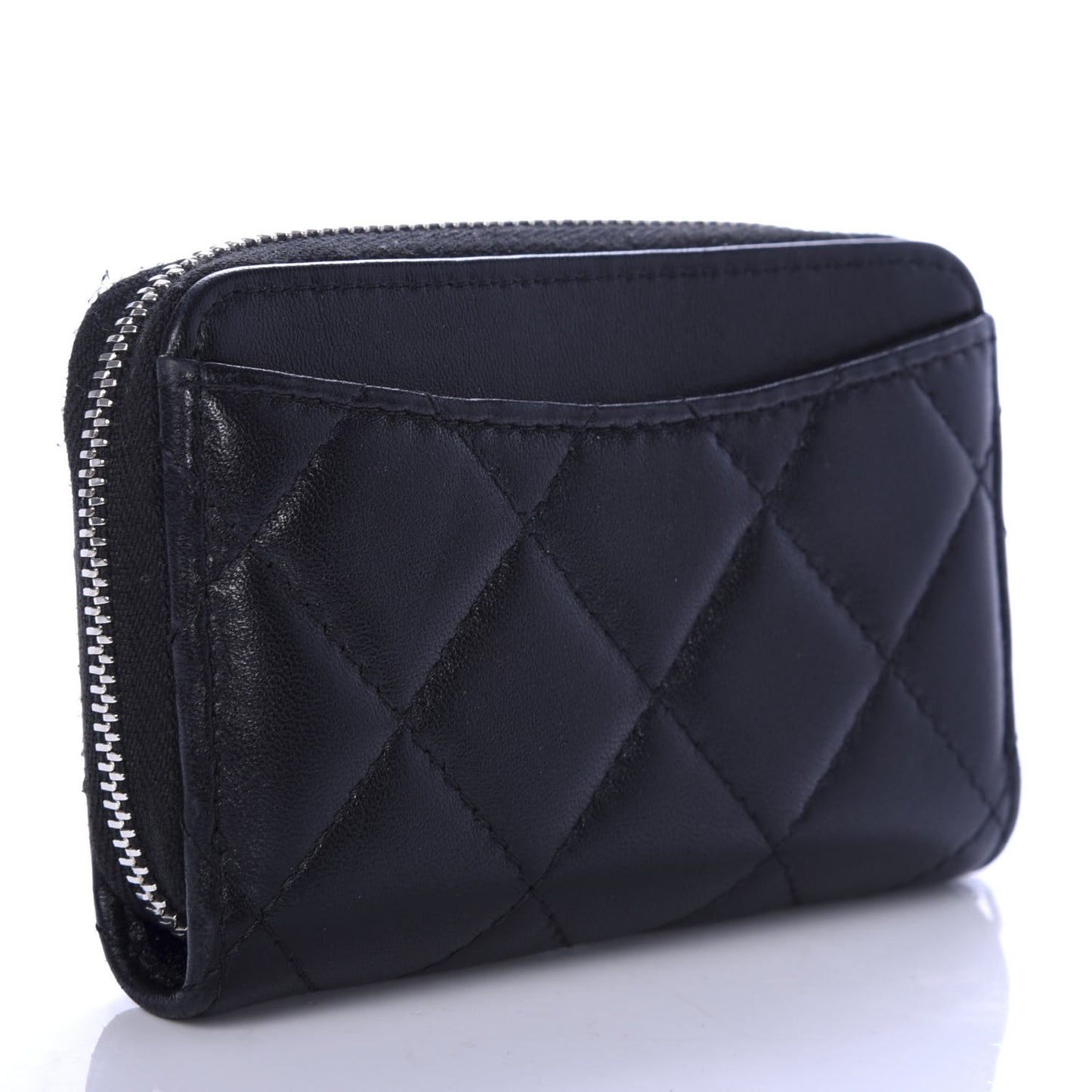 Lambskin Quilted Zip Coin Purse Black