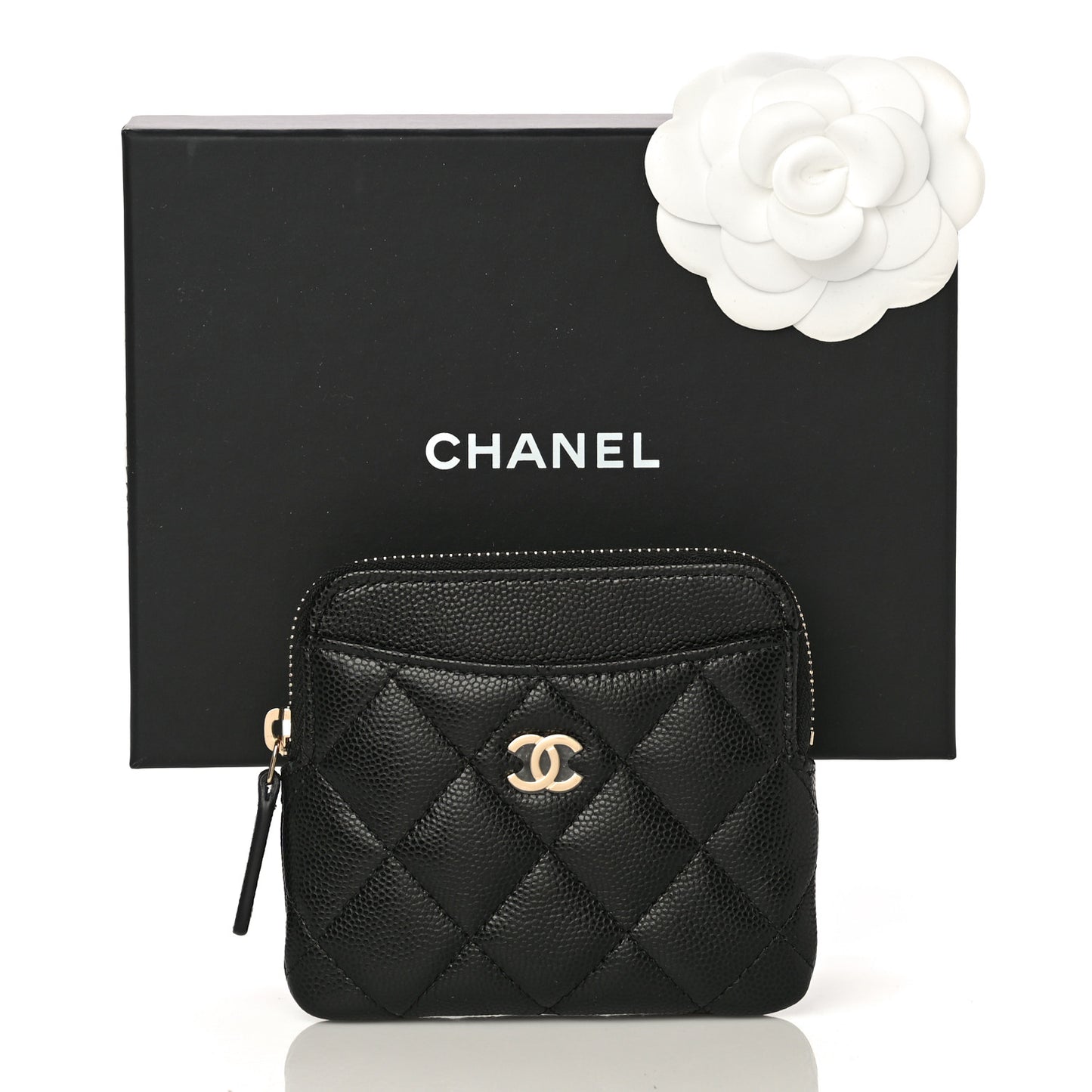 Caviar Quilted Zip Card Holder Wallet Black