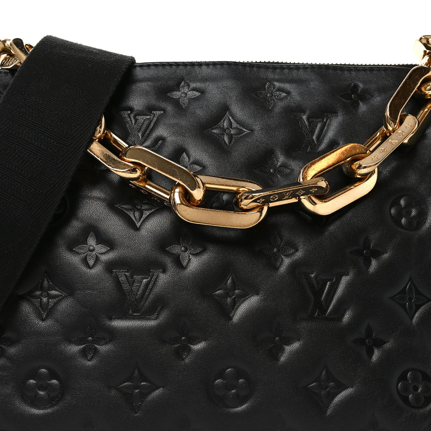 Louis Vuitton Lambskin Embossed Monogram Coussin MM Black 13 of 16