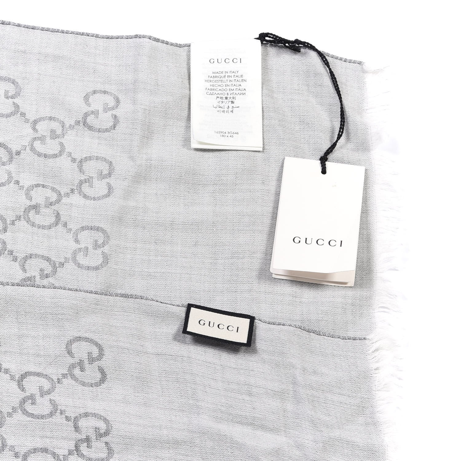 Gucci Wool Silk GG Monogram GGNat Scarf Lead 4 of 4