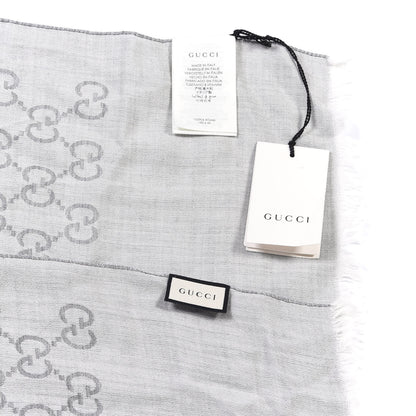 Gucci Wool Silk GG Monogram GGNat Scarf Lead 4 of 4