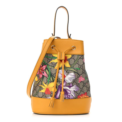 Gucci GG Supreme Monogram Flora Small Ophidia Bucket Bag Beige Multicolor Crop 1 of 8