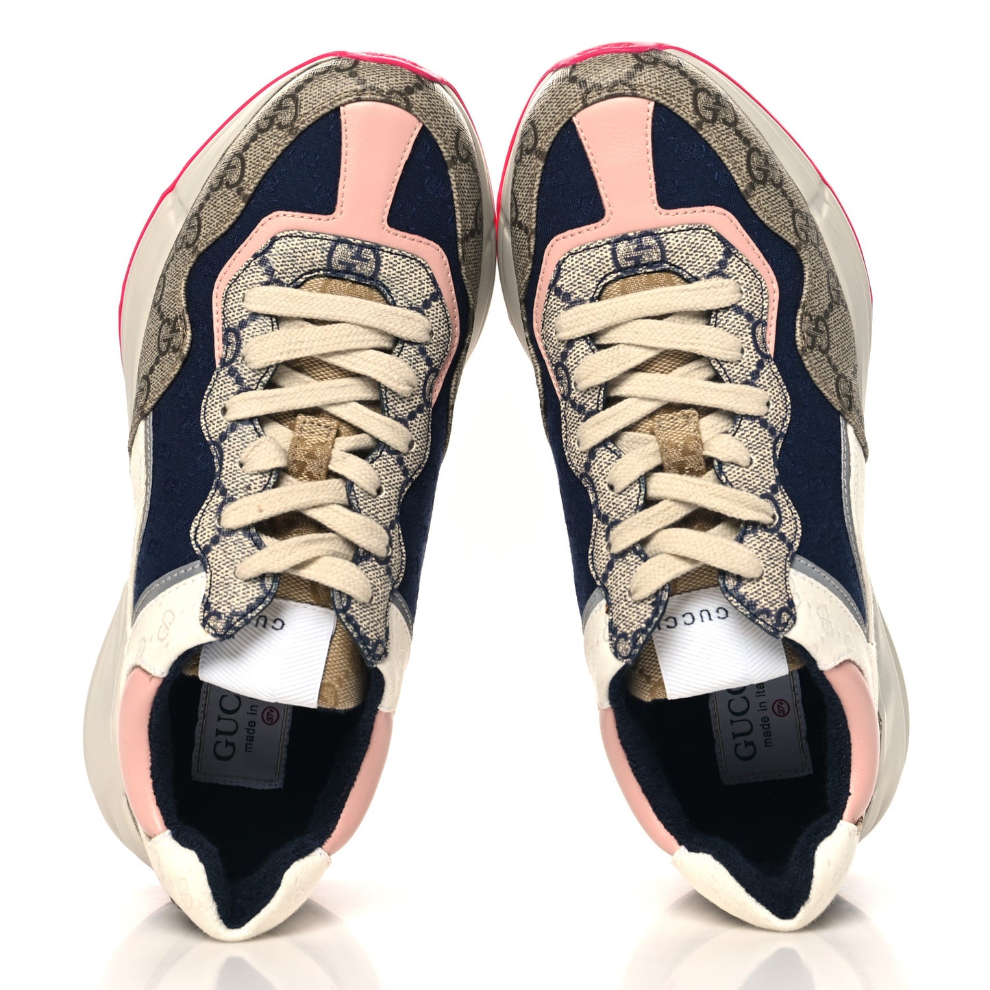 GG Supreme Monogram Mix Monogram Womens Rhyton Sneakers 37.5 London Blue Beige Pale Pink
