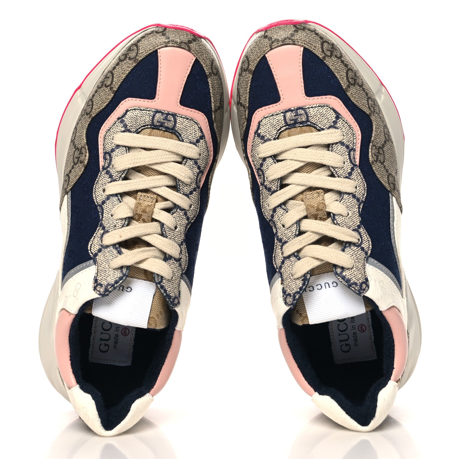 Gucci GG Supreme Monogram Mix Monogram Womens Rhyton Sneakers 37.5 London Blue Beige Pale Pink 2 of 10
