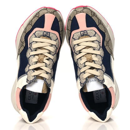Gucci GG Supreme Monogram Mix Monogram Womens Rhyton Sneakers 37.5 London Blue Beige Pale Pink 2 of 10