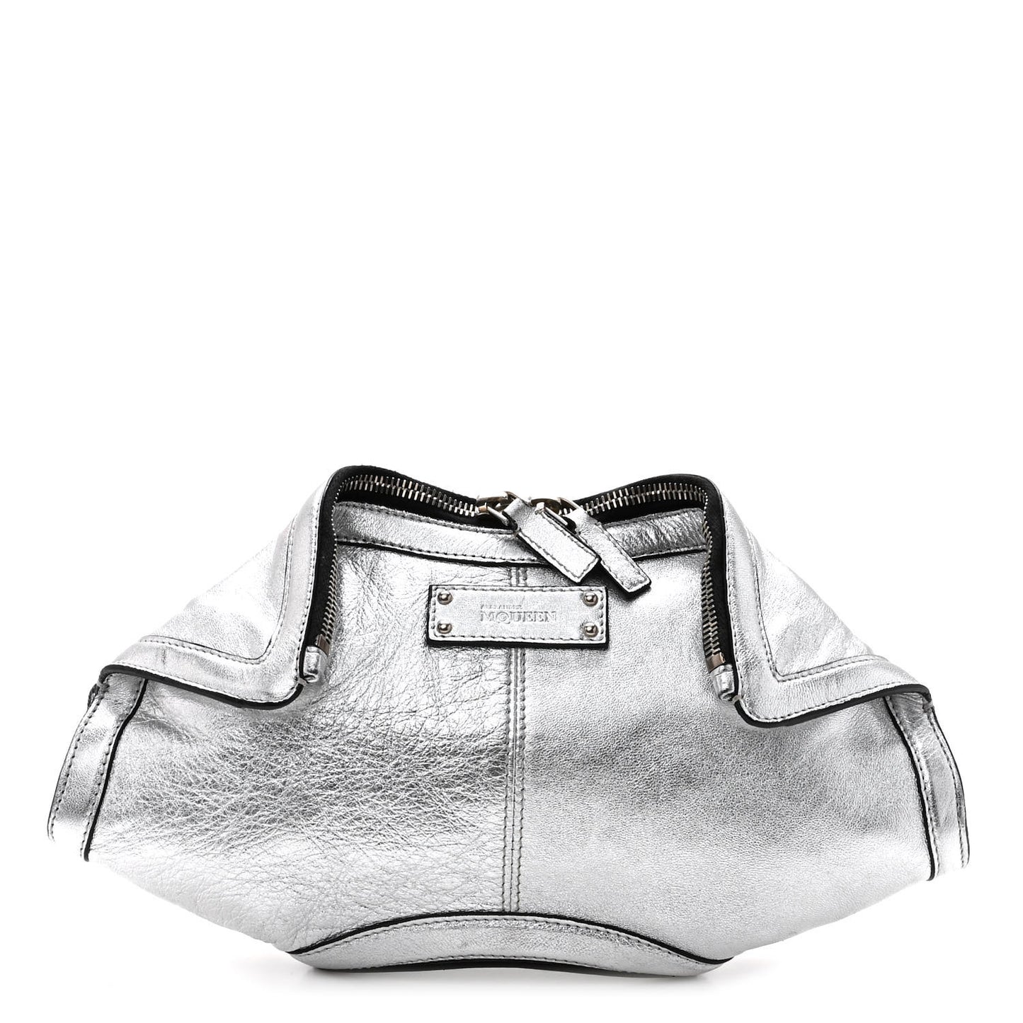 Metallic Lambskin De Manta Clutch Silver