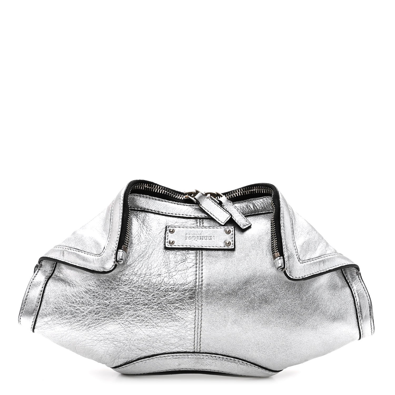 Alexander McQueen Metallic Lambskin De Manta Clutch Silver 1 of 10