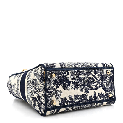 Christian Dior Canvas Toile De Jouy Embroidered Medium Lady D-Lite Navy 4 of 13