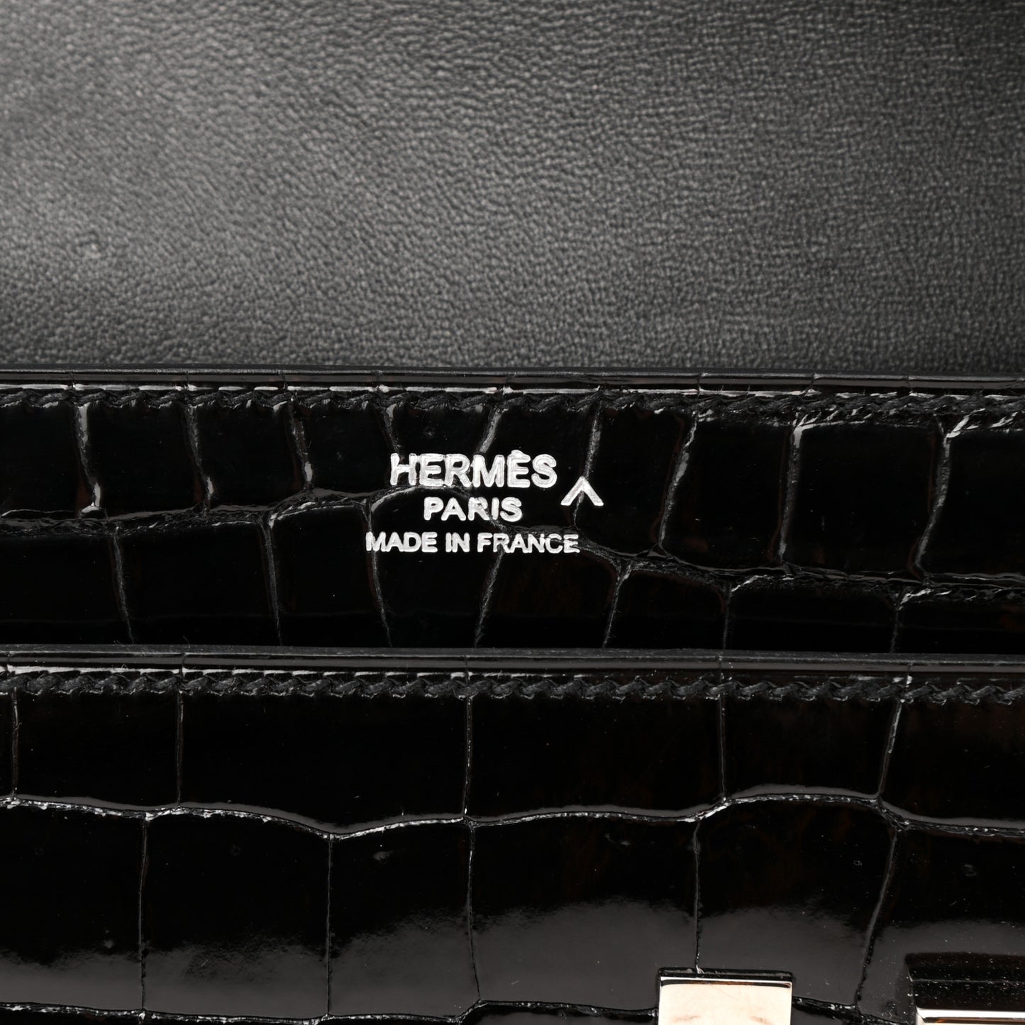 Shiny Porosus Crocodile Verrou Elan Clutch Black