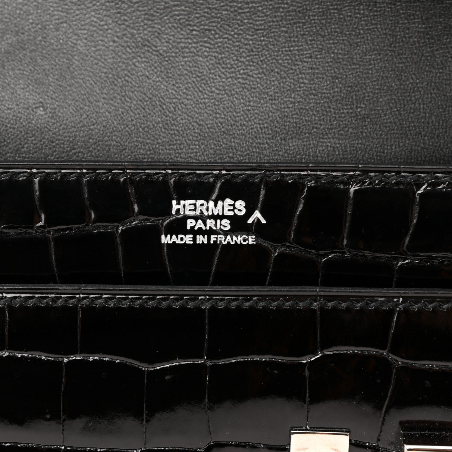 Hermes Shiny Porosus Crocodile Verrou Elan Clutch Black 6 of 9