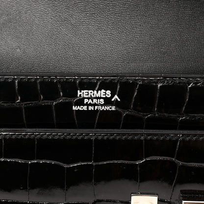 Hermes Shiny Porosus Crocodile Verrou Elan Clutch Black 6 of 9