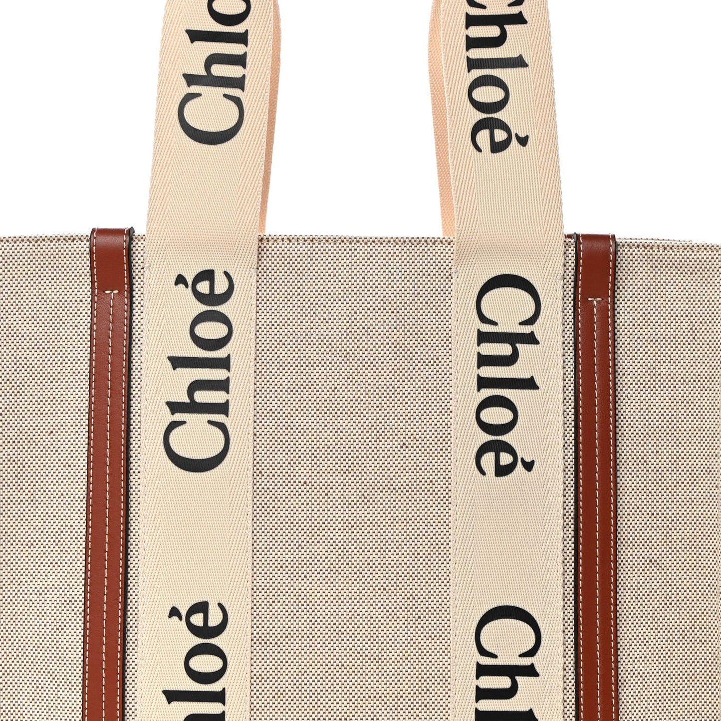 Cotton Calfskin Medium Woody Ribbon Tote White Brown
