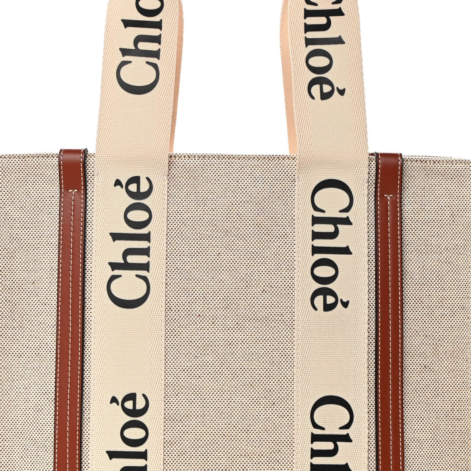 Chloe Cotton Calfskin Medium Woody Ribbon Tote White Brown 8 of 10