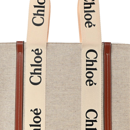 Chloe Cotton Calfskin Medium Woody Ribbon Tote White Brown 8 of 10