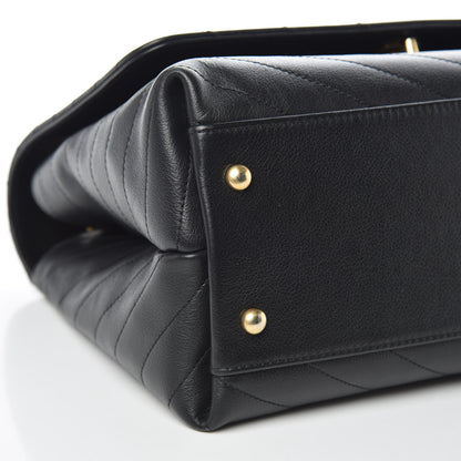 Chanel Grained Calfskin Elaphe Stitched Medium Chevron Chic Top Handle Flap Black 8 of 13