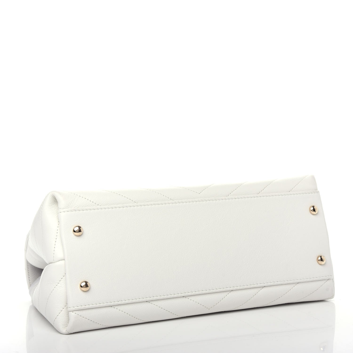 Chanel Grained Calfskin Stitched Medium Chevron Chic Top Handle Flap White 4 of 13