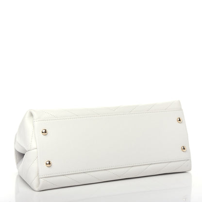 Chanel Grained Calfskin Stitched Medium Chevron Chic Top Handle Flap White 4 of 13