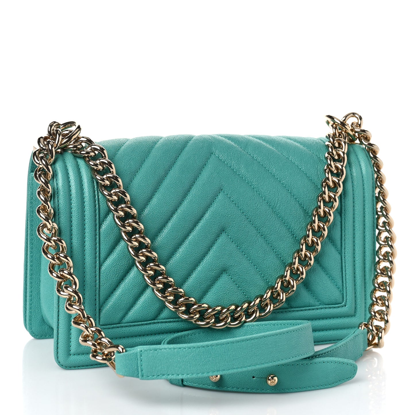 Caviar Chevron Quilted Medium Boy Flap Turquoise