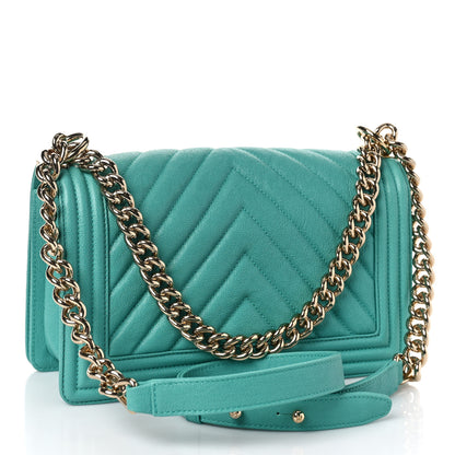 Chanel Caviar Chevron Quilted Medium Boy Flap Turquoise 2 of 8