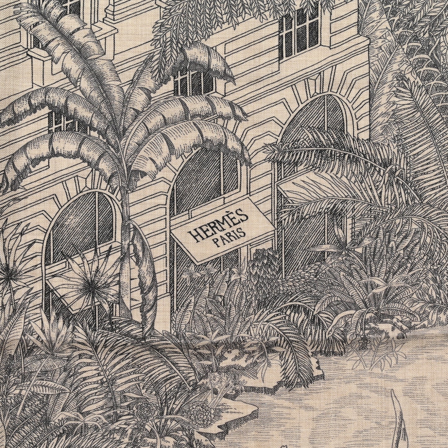 Cashmere Silk Faubourg Tropical Shawl 140 Naturel Gris Anthracite