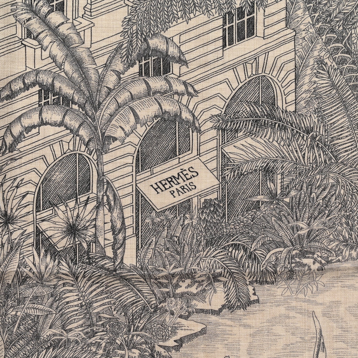 Hermes Cashmere Silk Faubourg Tropical Shawl 140 Naturel Gris Anthracite 2 of 5