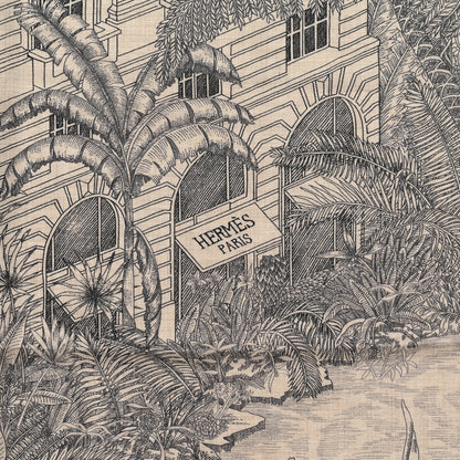 Hermes Cashmere Silk Faubourg Tropical Shawl 140 Naturel Gris Anthracite 2 of 5