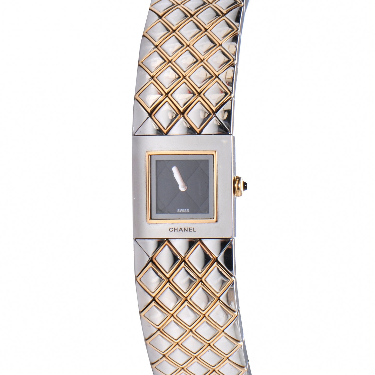 Stainless Steel 19mm Quilted Matelasse Quartz Watch Black Gold