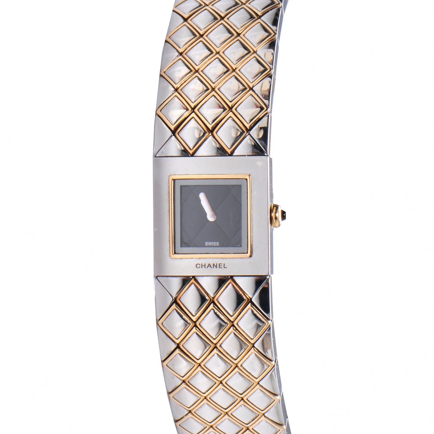 Chanel Stainless Steel 19mm Quilted Matelasse Quartz Watch Black Gold 1 of 7