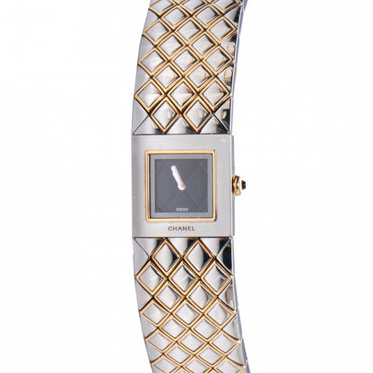 Chanel Stainless Steel 19mm Quilted Matelasse Quartz Watch Black Gold 1 of 7