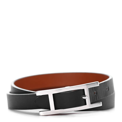 Hermes Chamonix Tadelakt Behapi Double Tour Reversible Bracelet T3 Black Fauve 1 of 5
