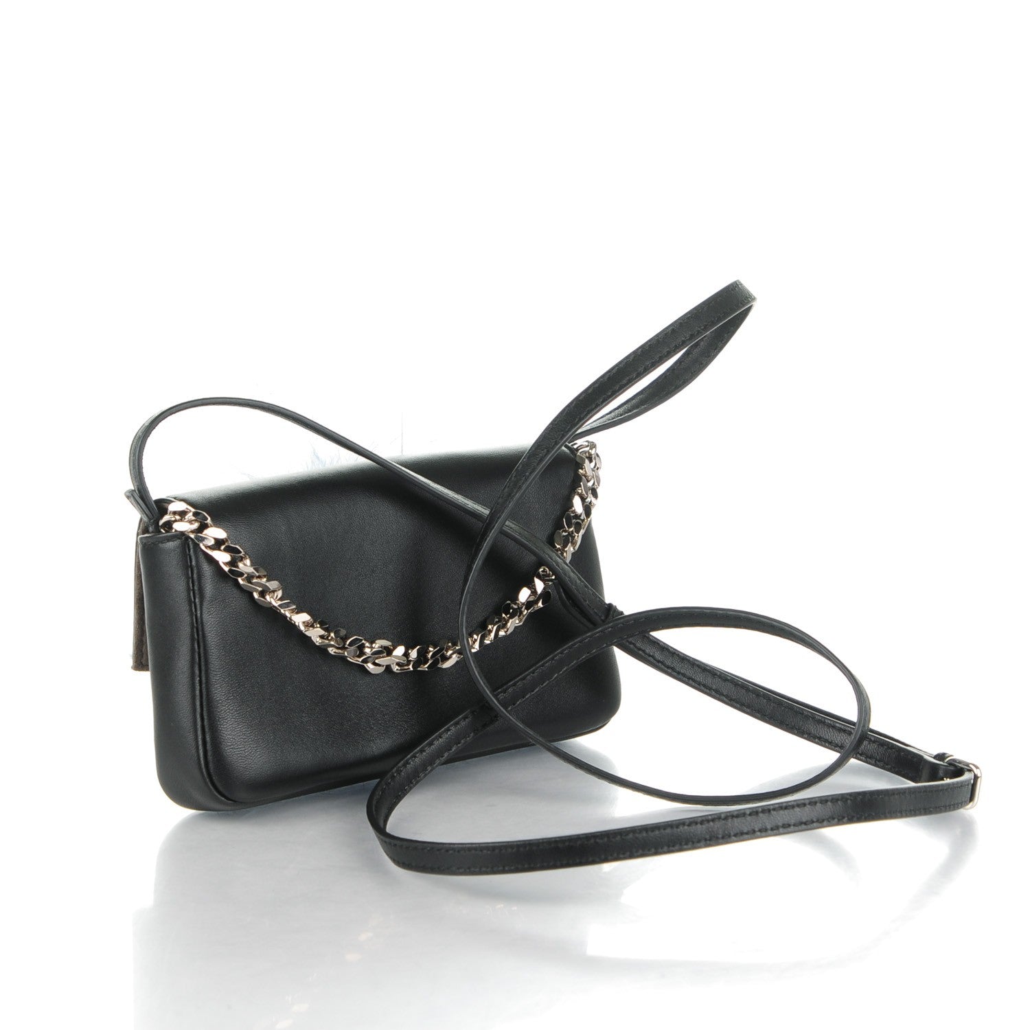 Fendi Nappa Rabbit Fox Fur Micro Buggie Baguette Black 3 of 8