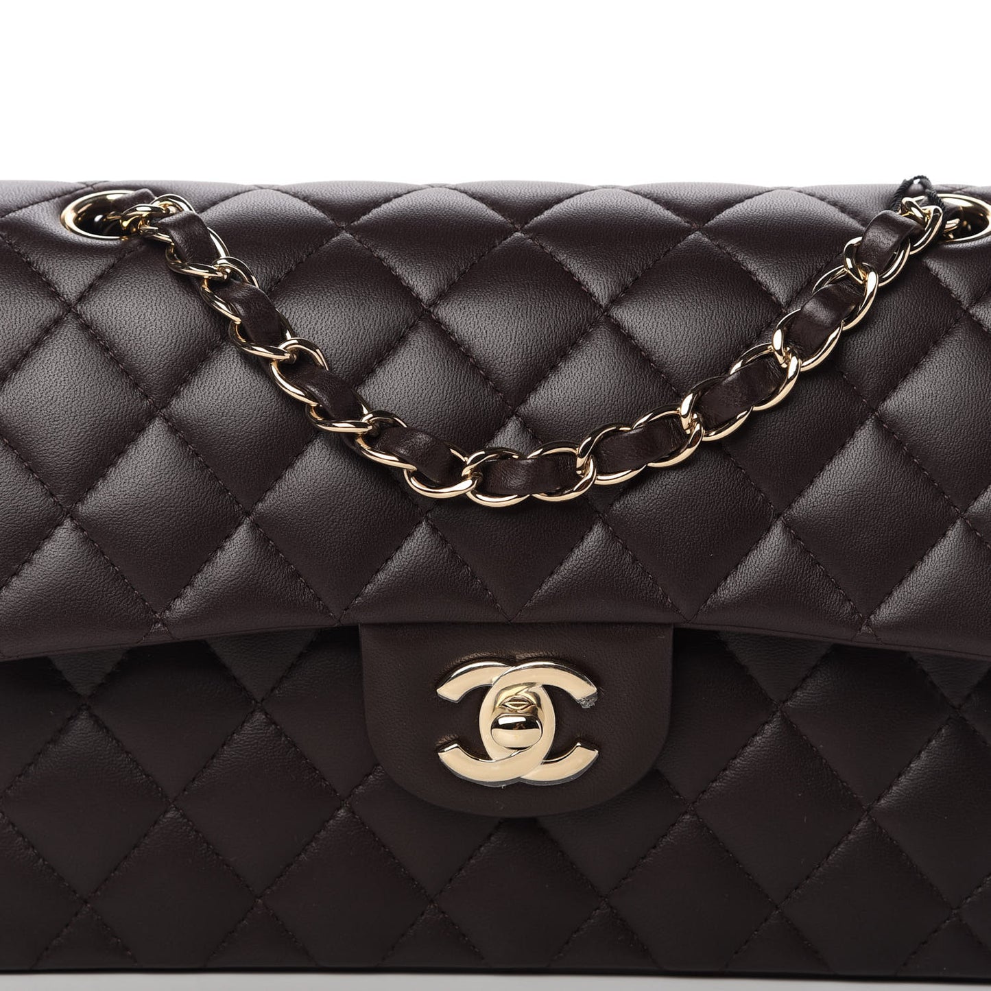Lambskin Quilted Small Double Flap Dark Brown