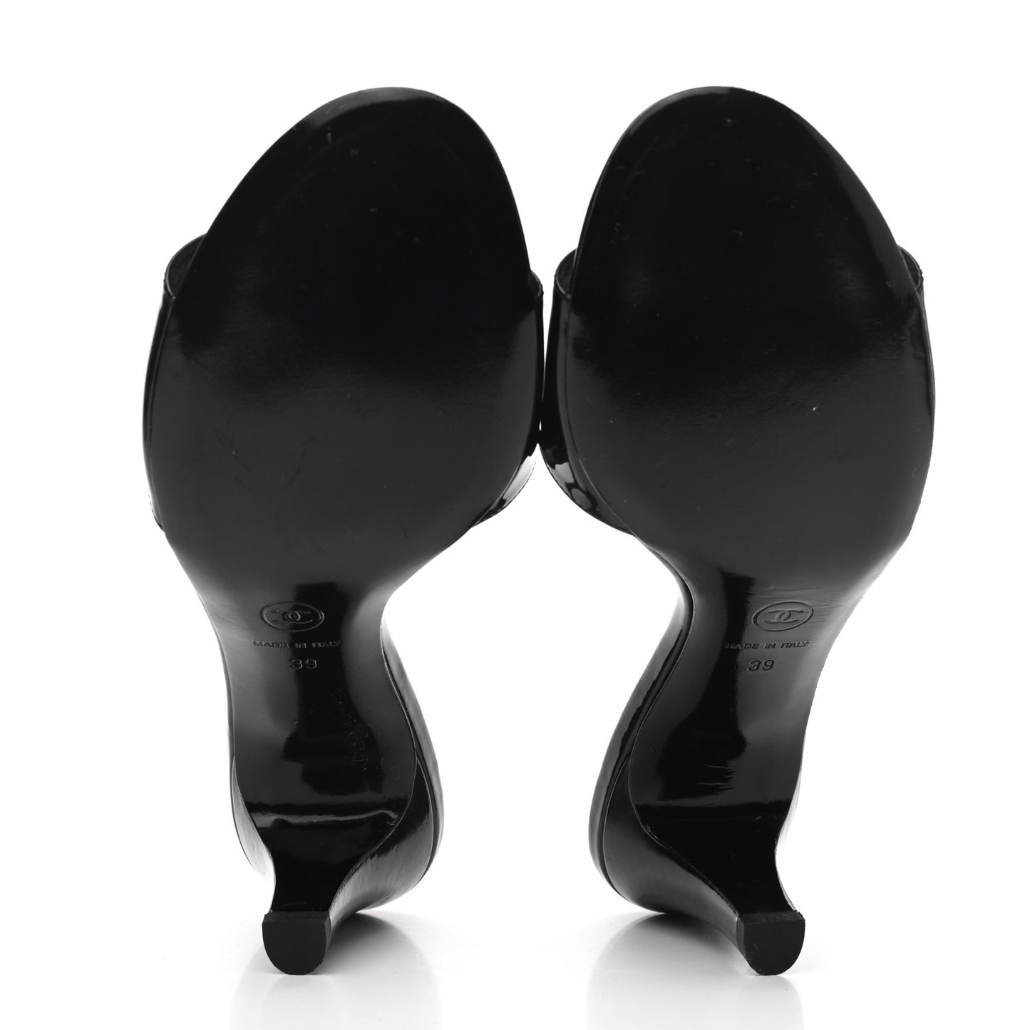 Patent Leather Camellia Mules 39 Black Ivory