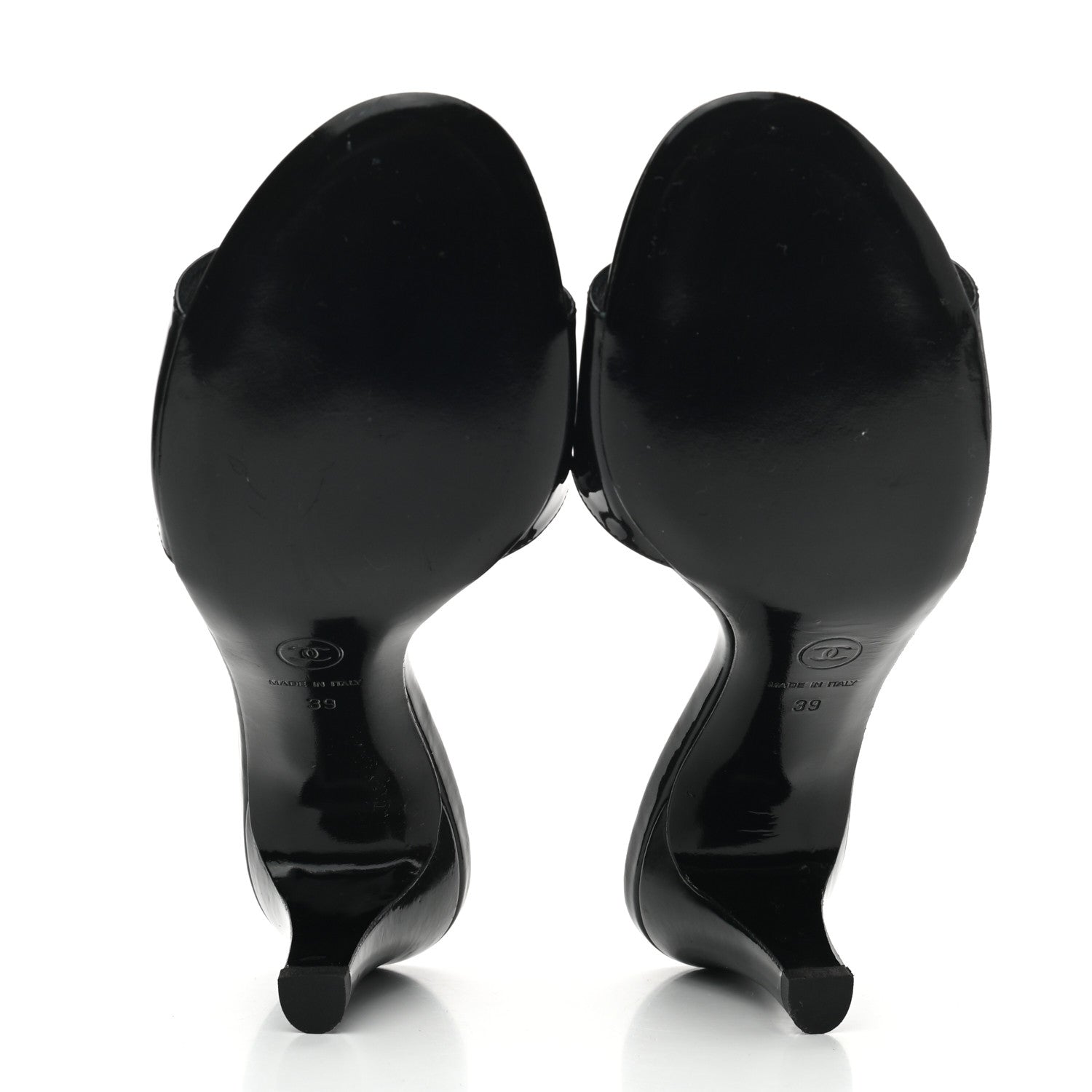 Chanel Patent Leather Camellia Mules 39 Black Ivory 5 of 7