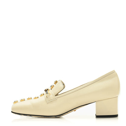 Gucci Goatskin Crystal Mid-Heel Loafer Pumps 40 Ivory 1 of 9