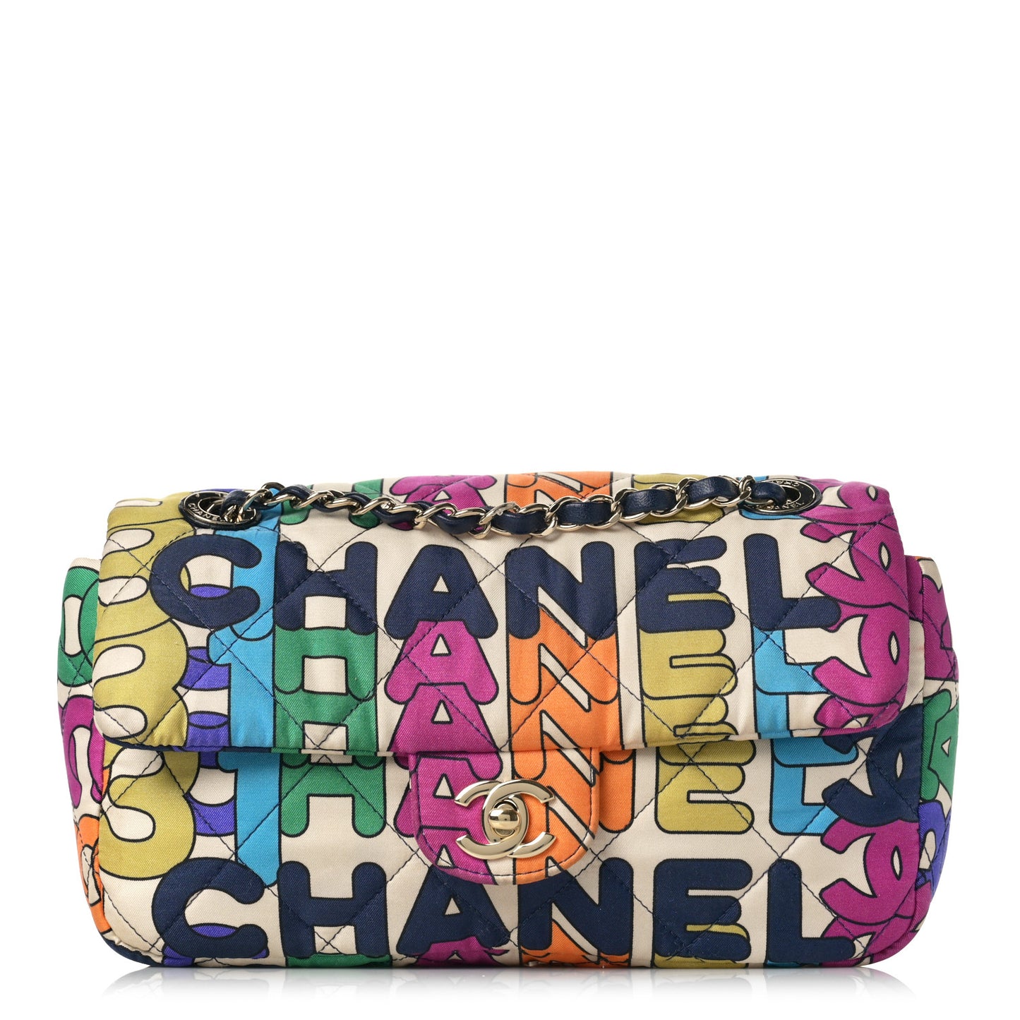 Printed Fabric Quilted Logo Single Flap Bag Multicolor