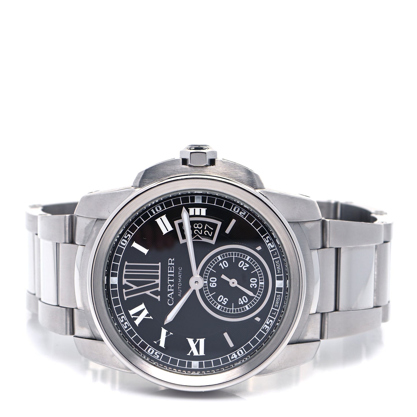 Stainless Steel 42mm Calibre de Cartier Automatic Watch Black