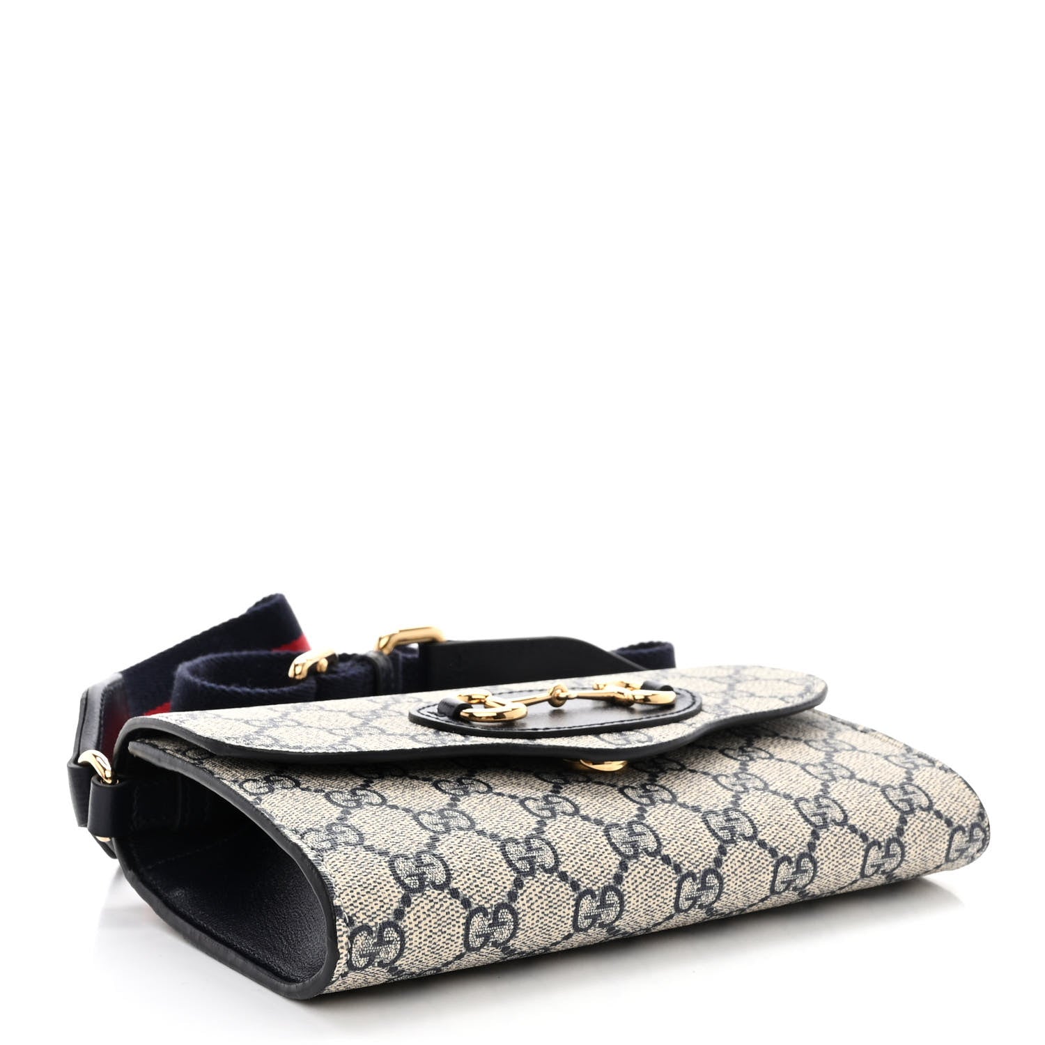 Gucci GG Supreme Monogram Azalea Calfskin Web Mini Horsebit 1955 Chain Shoulder Bag Beige Blue 4 of 9