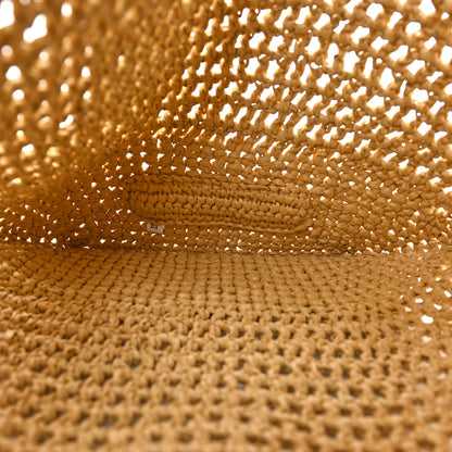 Prada Yarn Raffia Effect Crochet Logo Embroidered Shopping Tote Bag Naturale 5 of 8