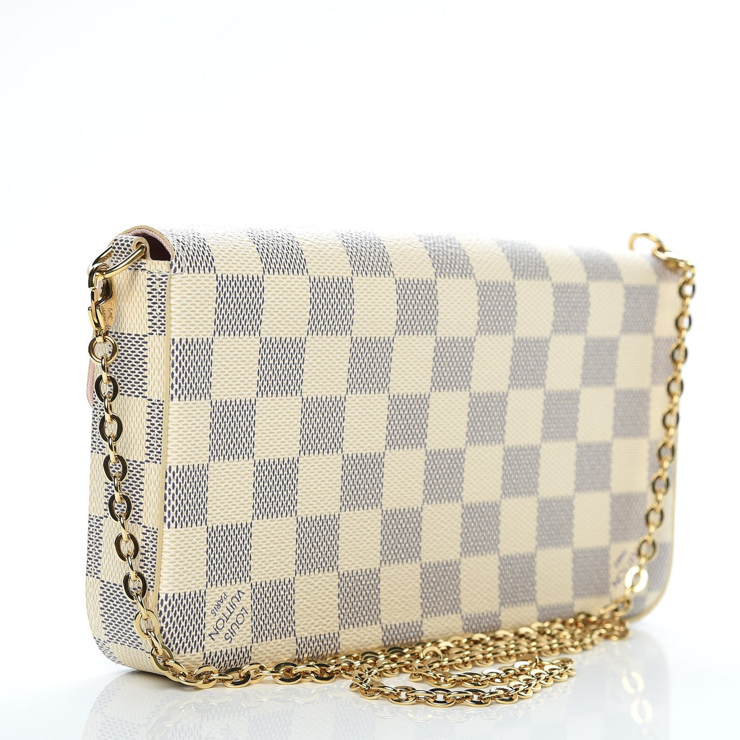 Damier Azur Pochette Felicie Chain Wallet Rose Ballerine