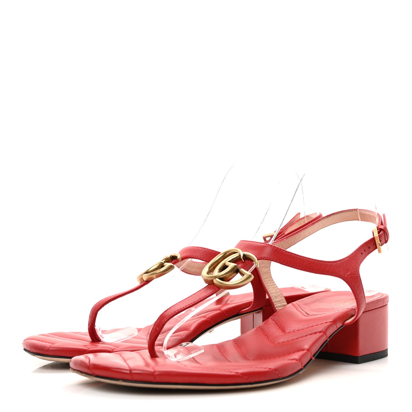 Nappa Matelasse Double G 35mm Thong Sandals 38 Maple Red