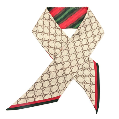 Gucci Silk Stripe Head Scarf Brown 1 of 5